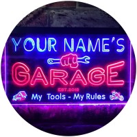 Advpro Personalized Your Name Est Year Theme Garage Man Cave Decor Dual Color Led Neon Sign Red & Blue 12