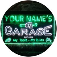 Advpro Personalized Your Name Est Year Theme Garage Man Cave Decor Dual Color Led Neon Sign White & Green 16