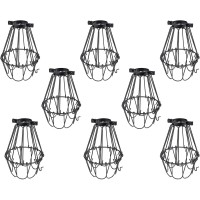 Rustic State Adjustable Metal Wire Hanging Pendant Light Cage, Lamp Shade, Bulb Cover Guard, Lighting Fixture - Industrial Vintage Diy Project - Set Of 8 - Black