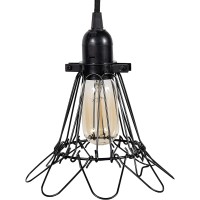 Rustic State Adjustable Metal Wire Hanging Pendant Light Cage, Lamp Shade, Bulb Cover Guard, Lighting Fixture - Industrial Vintage Diy Project - Set Of 8 - Black