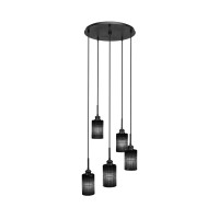 Edge 5 Light Cluster Pendalier Shown In Espresso Finish With 4 Black Matrix Glass