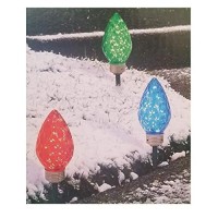 Set Of 6 Lighted Led Jumbo C9 Bulb Christmas Faceted Pathway Marker Lawn Stakes - Multi-Color -1900377