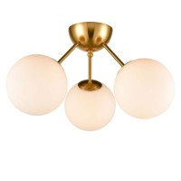 Holkirt Classic Mid Century Modern Globe Semi Flush Mount Ceiling Light Sputnik Chandeliers,White Frosted Glass Gold Finished For Living Room Dining Room Bedroom 3- Light