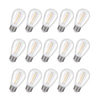 Shatterproof & Waterproof S14 String Light Bulbs-Equivalent To 10 W, S14 Led Bulb Fits For Commercial Outdoor Patio Garden Vintage Lights, E26 Base 2200K Cri>90,70Lm,Warm White(15 Pack)