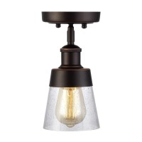 Rustic Glass Flush Mount Light Fixture Mini Clear Seeded Glass Shade Semi Flush Mount Ceiling Light For Hallway Farmhouse Kitchen Entryway, Oil Rubbed Bronze