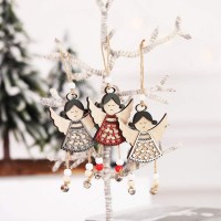 Axgo 3Pc Christmas Wind Chime Pendant Half Hollow Wooden Angel Door Hanging Angle For Xmas Tree Decorations, Multicolor