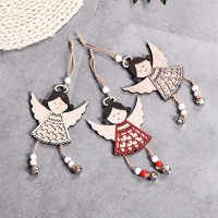 Axgo 3Pc Christmas Wind Chime Pendant Half Hollow Wooden Angel Door Hanging Angle For Xmas Tree Decorations, Multicolor