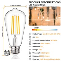 Maxvolador Vintage Led Edison Light Bulb, Equivalent 60 Watt, 6W St58 Warm White 2700K, E26 Medium Base,800 Lumens High Brightness Antique Led Filament Bulbs, Cri 85+, Non-Dimmable, Pack Of 12