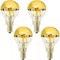 G14(G45) Half Chrome Light Dimmable 4W(40W Equivalent) E12 Led Candelabra Bulbs, Warm White 2700K 400Lm Filament Vintage Bulb With Golden Mirror, Decorative Edison Globe Bulb Pack Of 4