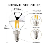 G14(G45) Half Chrome Light Dimmable 4W(40W Equivalent) E12 Led Candelabra Bulbs, Warm White 2700K 400Lm Filament Vintage Bulb With Golden Mirror, Decorative Edison Globe Bulb Pack Of 4