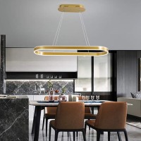 Modern Chandelier Circular Led Dimmable 66W 1 Linear Chandelier Led Acrylic Pendant Chandeliers Lighting Contemporary Dining Table Entry Kitchen Island With Remote Hanging Light (Gold)