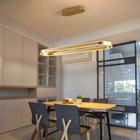 Modern Chandelier Circular Led Dimmable 66W 1 Linear Chandelier Led Acrylic Pendant Chandeliers Lighting Contemporary Dining Table Entry Kitchen Island With Remote Hanging Light (Gold)