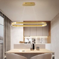 Modern Chandelier Circular Led Dimmable 66W 1 Linear Chandelier Led Acrylic Pendant Chandeliers Lighting Contemporary Dining Table Entry Kitchen Island With Remote Hanging Light (Gold)