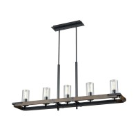 Dvi Dvp38602Gr+Iw-Cl Transitional Five Light Linear Pendant From Okanagan Collection In Bronze/Dark Finish, 9.25 Inches, Graphite/Ironwood