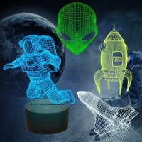 Fullosun Outer Space Gifts 3D Spaceman Astronaut Rocket Alien Night Light For Kids 4 Patterns With Remote 16 Colors Changing