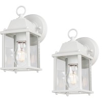 Lit-Path Outdoor Wall Lantern, Wall Sconce As Porch Lighting Fixture, E26 Base 60W Max., Aluminum Housing Plus Glass, Water-Proof And Outdoor Rated, Etl Qualified, 2-Pack, White