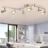 Dllt 6Light Flexible Track Lighting Rail Modern Directional Led Spot Ceiling Light Fixture Flush Brush Steel Bulbs Included