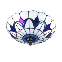 Skyweel 12 Inch Vintage Chandeliers Light Tiffany Style Stained Glass Ceiling Light Stained Glass Flush Mount Ceiling Lighting Fixtures (12 Inch Wbc)