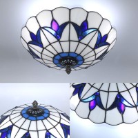 Skyweel 12 Inch Vintage Chandeliers Light Tiffany Style Stained Glass Ceiling Light Stained Glass Flush Mount Ceiling Lighting Fixtures (12 Inch Wbc)