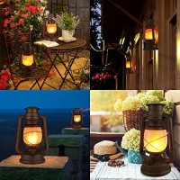 Dancing Flame Led Vintage Lantern, Outdoor Hanging Plastic Lantern Operated With Remote Control Two Modes Christmas Decorations Lights Battery Powered For Garden Patio Deck Yard Path 2 Pack