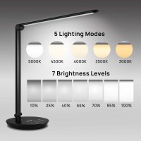 Led Desk Lamp, Consciot 12W Desk Light With Usb Charging Port, 5 Lighting Modes 7 Brightness Levels, Dimmable & Adjustable, Touch-Sensitive Control, 30/60 Min Auto Timer, Black