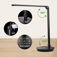 Led Desk Lamp, Consciot 12W Desk Light With Usb Charging Port, 5 Lighting Modes 7 Brightness Levels, Dimmable & Adjustable, Touch-Sensitive Control, 30/60 Min Auto Timer, Black