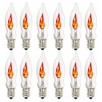 Sunsgne Christmas Flicker Flame Light Bulbs, Crystal Clear Flame Tip Candelabra Bulbs, Flickering Replacement Bulbs Dances With A Orange Flame, 1 Watt, 120 Volt, E12 Candelabra Base, 12 Pack