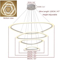 Ziplighting Modern Led Chandelier Pendant Light With 4 Triangle Ring Adjustable Pendant Light Ceiling Fixture Contemporary For Bedroom Living Room Dining Room Kitchen Island With Remote Control