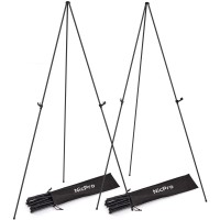 Nicpro Folding Easels For Display, 2 Pack 63 Inch Metal Floor Easel Stand Tripod Black Portable For Artist Poster Wedding With Carry Bag