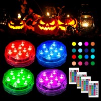 Tepenar Submersible Led Lights With Remote Waterproof Hot Tub Lights Battery Operated Pumpkin Lights 16 Color Changing Jacko