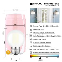 Crlight 6W Edison Led Globe Bulb 4000K Daylight White, 65W Equivalent 650 Lumen Dimmable, E26 Base Vintage Style G16 Globe Frosted Glass Ceiling Fan Bathroom Vanity Led Filament Light Bulbs, 6 Pack