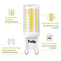 Yuiip G9 Led Bulb Dimmable 4W Equivalent 35W 40W Halogen Bulb, Daylight White 5000K, Ac120V, 400Lm, G9 Bi-Pin Base Light Bulbs For Home Lighting, Chandeliers, Pack Of 6