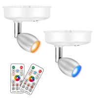 Rgb Wireless Spotlight, Led Puck Light, Battery Operated Accent Lights With Remote, Dimmable Puck Light With Rotatable Light Head For Painting Picture Artwork Closet 2Pack (Rgbw)