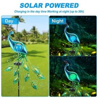 Chinly Garden Solar Lights Stake, Metal Peacock Decor Solar Garden Lights Solar Peacock Stake For Outdoor Patio Yard Decorations (Blue Lampshade)