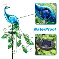 Chinly Garden Solar Lights Stake, Metal Peacock Decor Solar Garden Lights Solar Peacock Stake For Outdoor Patio Yard Decorations (Blue Lampshade)