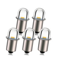 Ruiandsion Upgrade Led Flashlight Bulb 6V P13.5S Base Socket Warm White Led Bulbs Replacement For Headlamp Flashlight Torch Lights, Negative Earth (Pack Of 5)