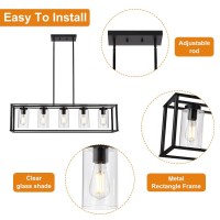 Vinluz Farmhouse Chandeliers Rectangle Black 5 Light Dining Room Lighting Fixtures Hanging Kitchen Island Cage Pendant Lights C