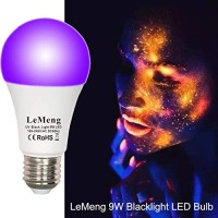 Lemeng Led Black Lights Bulb 9W Blacklight A19(75Watt Equivalent), E26 Medium Base 120V, Uva Level 395-400Nm, Glow In The Dark For Blacklights Party, Body Paint, Fluorescent Poster- 3 Pack