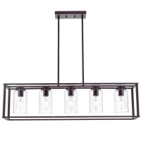 Vinluz 5Light Kitchen Island Chandeliers Oil Rubbed Bronze Modern Linear Cage Pendant Lighting With Clear Glass Shades Farmhous