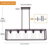 Vinluz 5Light Kitchen Island Chandeliers Oil Rubbed Bronze Modern Linear Cage Pendant Lighting With Clear Glass Shades Farmhous