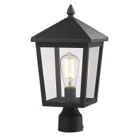 Zeyu Outdoor Post Light, 16 Inch Exterior Pole Light Pillar Lantern With Clear Glass Shade And Black Finish, 20076P