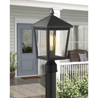 Zeyu Outdoor Post Light, 16 Inch Exterior Pole Light Pillar Lantern With Clear Glass Shade And Black Finish, 20076P