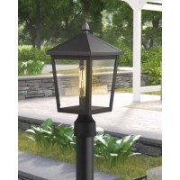 Zeyu Outdoor Post Light, 16 Inch Exterior Pole Light Pillar Lantern With Clear Glass Shade And Black Finish, 20076P