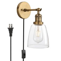 Phansthy Wall Sconce With Switch Antique Bronze Plug In Wall Lamps With 55 Inch Glass Light Shade