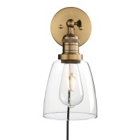 Phansthy Wall Sconce With Switch Antique Bronze Plug In Wall Lamps With 55 Inch Glass Light Shade