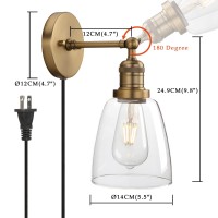 Phansthy Wall Sconce With Switch Antique Bronze Plug In Wall Lamps With 55 Inch Glass Light Shade