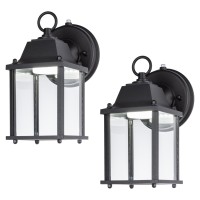 Lit-Path Dusk To Dawn Outdoor Wall Lantern, Led Wall Sconce, 5000K Daylight White, 9.5W, 800 Lumen, Aluminum Housing Plus Glass, Outdoor Rated, 2-Pack, Black