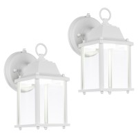 Lit-Path Dusk To Dawn Outdoor Wall Lantern, Led Wall Sconce, 5000K Daylight White, 9.5W, 800 Lumen, Aluminum Housing Plus Glass, Outdoor Rated, 2-Pack, White