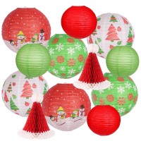 Christmas Party Decorations Hanging Paper Lanterns Christmas Hat Honeycomb Christmas Tree Snowman Snowflake Lanterns For Party Home Yard Indoor Outdoor Christmas Decor