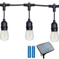 Gr8Buy 48Ft Solar Outdoor Patio String Lights 16Pcs E26 Vintage Edison Led Bulbs, Waterproof Camper Cafe Lights Hanging Rv Garden Backyard Festoon Christmas Decorative Gift, Usb Charge(Warm White)